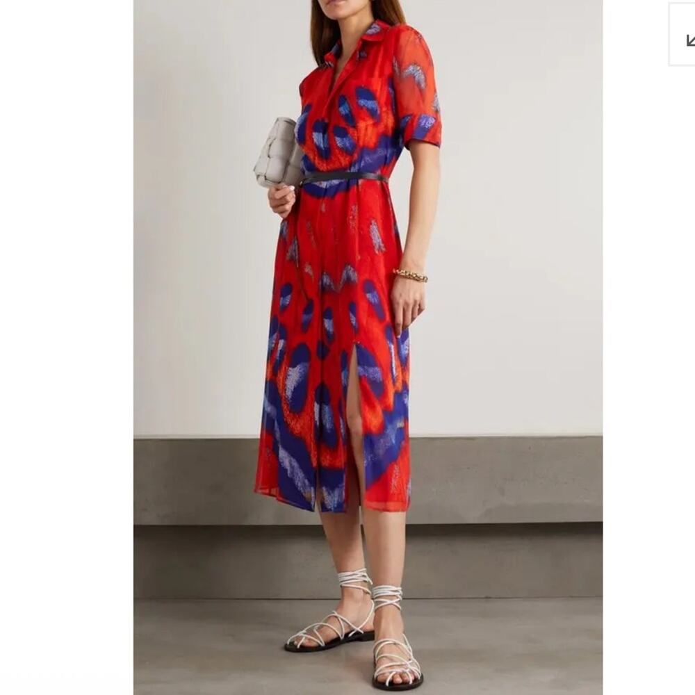 Altuzarra Kieran Crepe De Chine Shirt Dress Abstract Print Midi Sz 36/4